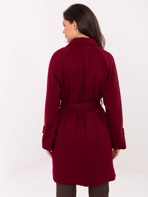 Bordowy dwurzędowy płaszcz damski RUE PARIS