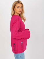 Hurt Fuksjowy damski sweter oversize z dziurami z wełną