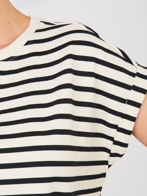 Jasnobeżowy damski t-shirt oversize w paski SUBLEVEL