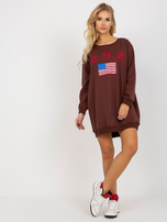 Hurt Ciemnobrązowa oversize bluza z nadrukiem i aplikacją