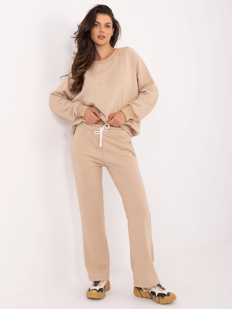 Hurtownia Beżowy damski komplet dresowy z napisem
