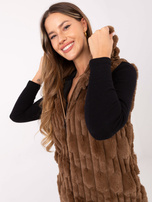 Ciemnobeżowa zimowa kamizelka z suwakiem