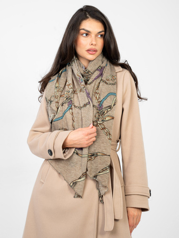 Beżowa damska chusta z printem