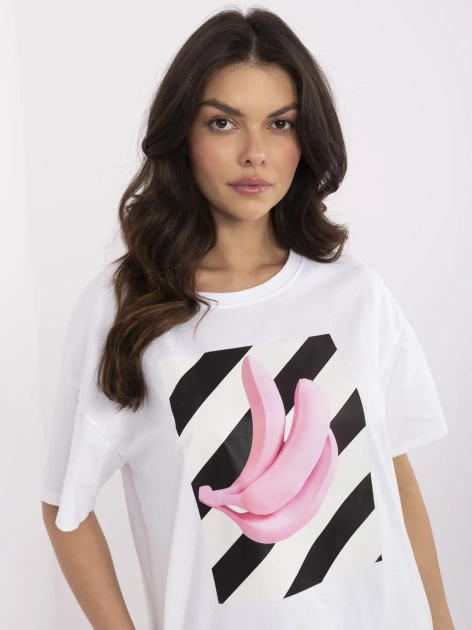 Biały damski t-shirt z nadrukiem bananów