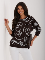 Czekoladowa damska bluzka z napisami RUE PARIS 