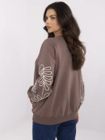 Brown-beige kangaroo hoodie with embroidery.