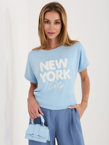 Jasnoniebieska casualowa bluzka z miękkiego materiału RUE PARIS