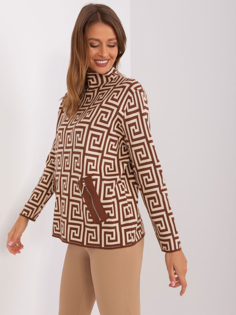 Hurtownia Brązowo-beżowy wzorzysty sweter