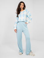 Pastelowe niebieskie spodnie basic wide leg RUE PARIS