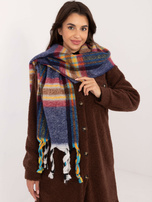 Hurtownia Granatowy zimowy szal z frędzlami