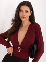 Bordowe wizytowe body z długim rękawem