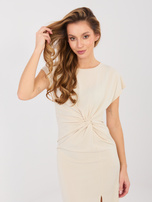 Beżowa midi sukienka z ozdobnym węzłem 