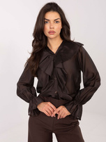 Czekoladowa przezroczysta koszula z dekoltem V