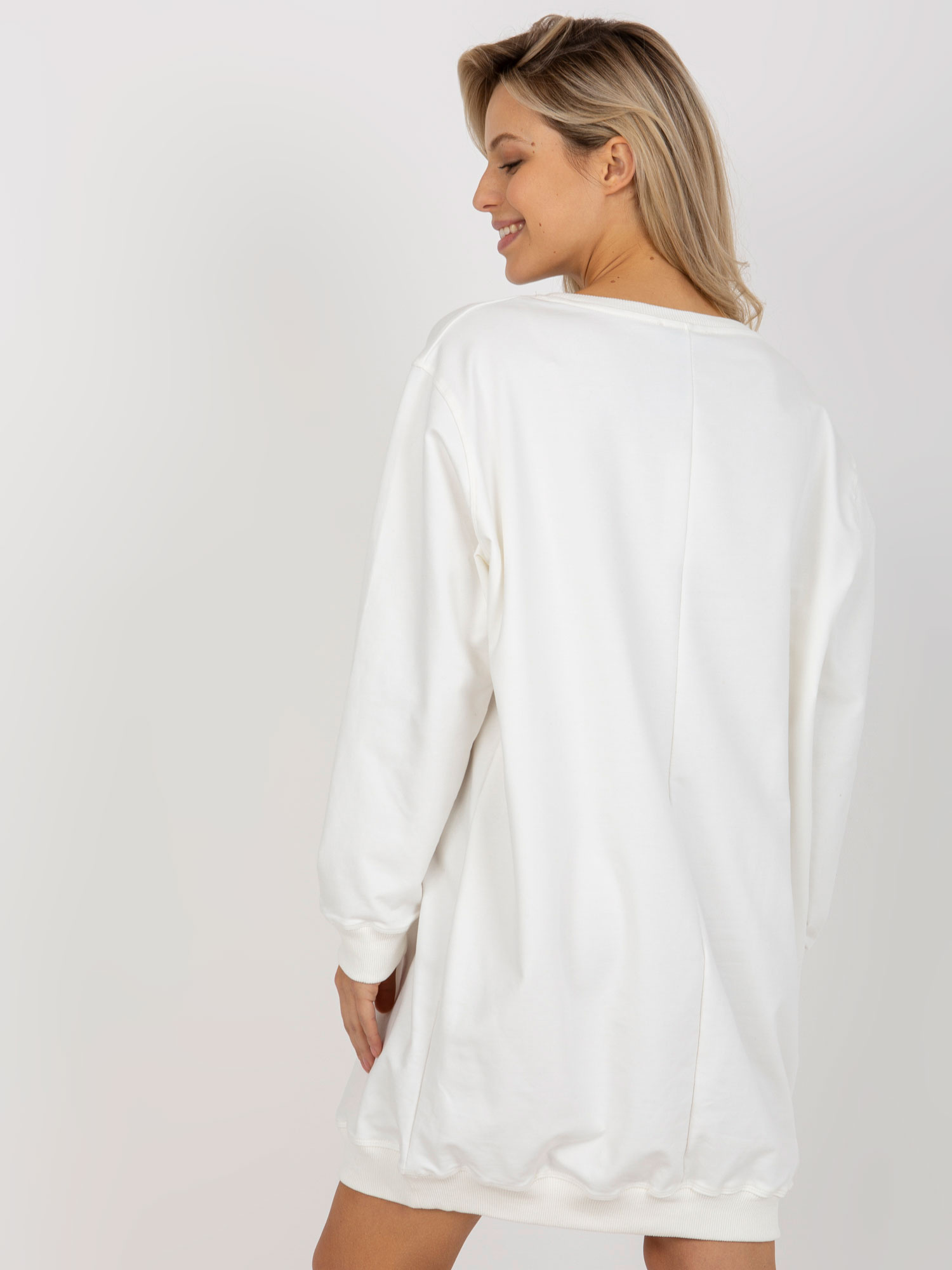 Ecru-zielona długa bluza oversize z nadrukiem