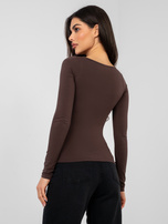 Czekoladowa bluzka basic z podszewką na biuście RUE PARIS 