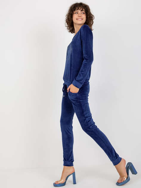 Hurt Kobaltowy damski komplet welurowy z aplikacją