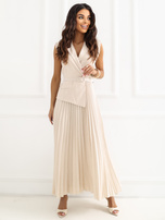 Jasnobeżowa elegancka sukienka z paskiem RUE PARIS