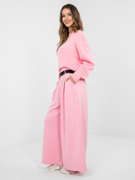 Pastelowe różowe spodnie palazzo z paskiem RUE PARIS 