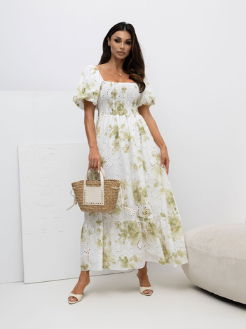 Zielona bawełniana sukienka z nadrukiem 