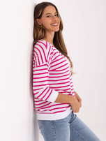 Biało-fuksjowa bluzka z długim rękawem