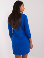 Kobaltowa dresowa sukienka z rękawem 3/4 RUE PARIS 
