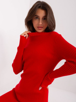 Hurt Czerwona prążkowana sukienka dzianinowa do kolana