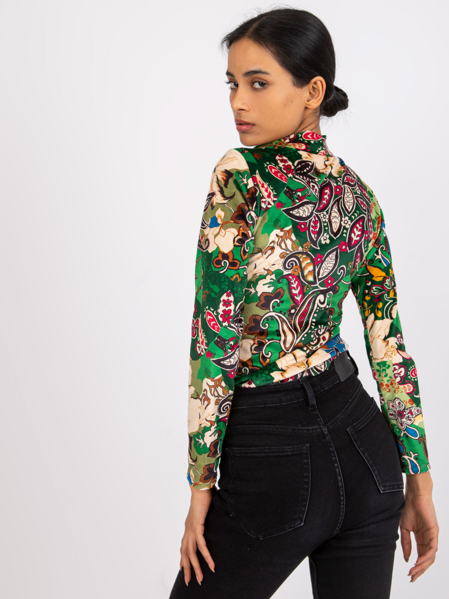 Green patterned blouse with velor Bologna