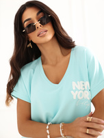Miętowa bluzka oversize z napisem New York