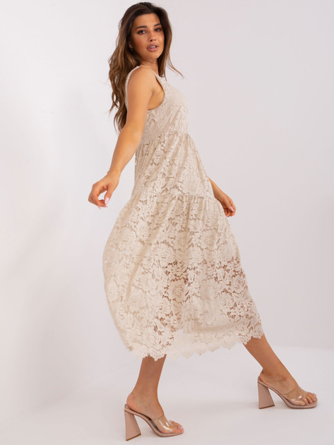 Hurtownia Beżowa midi sukienka z falbaną OCH BELLA