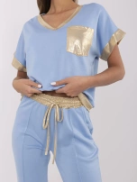 Niebieski casualowy komplet z dekoltem V
