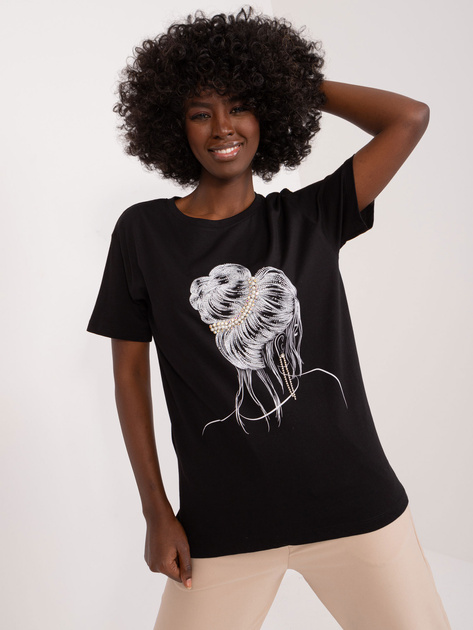 Hurt Czarny bawełniany t-shirt z aplikacjami