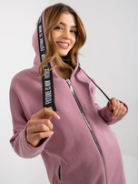 Hurtownia Brudnoróżowa długa bluza rozpinana z kapturem