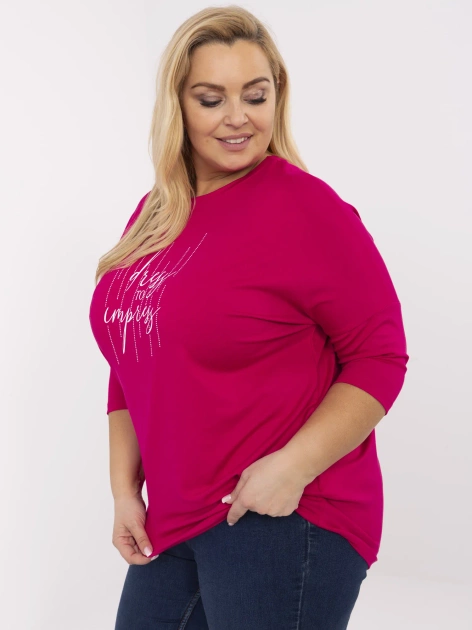 Fuksjowa damska bluzka plus size z aplikacjami
