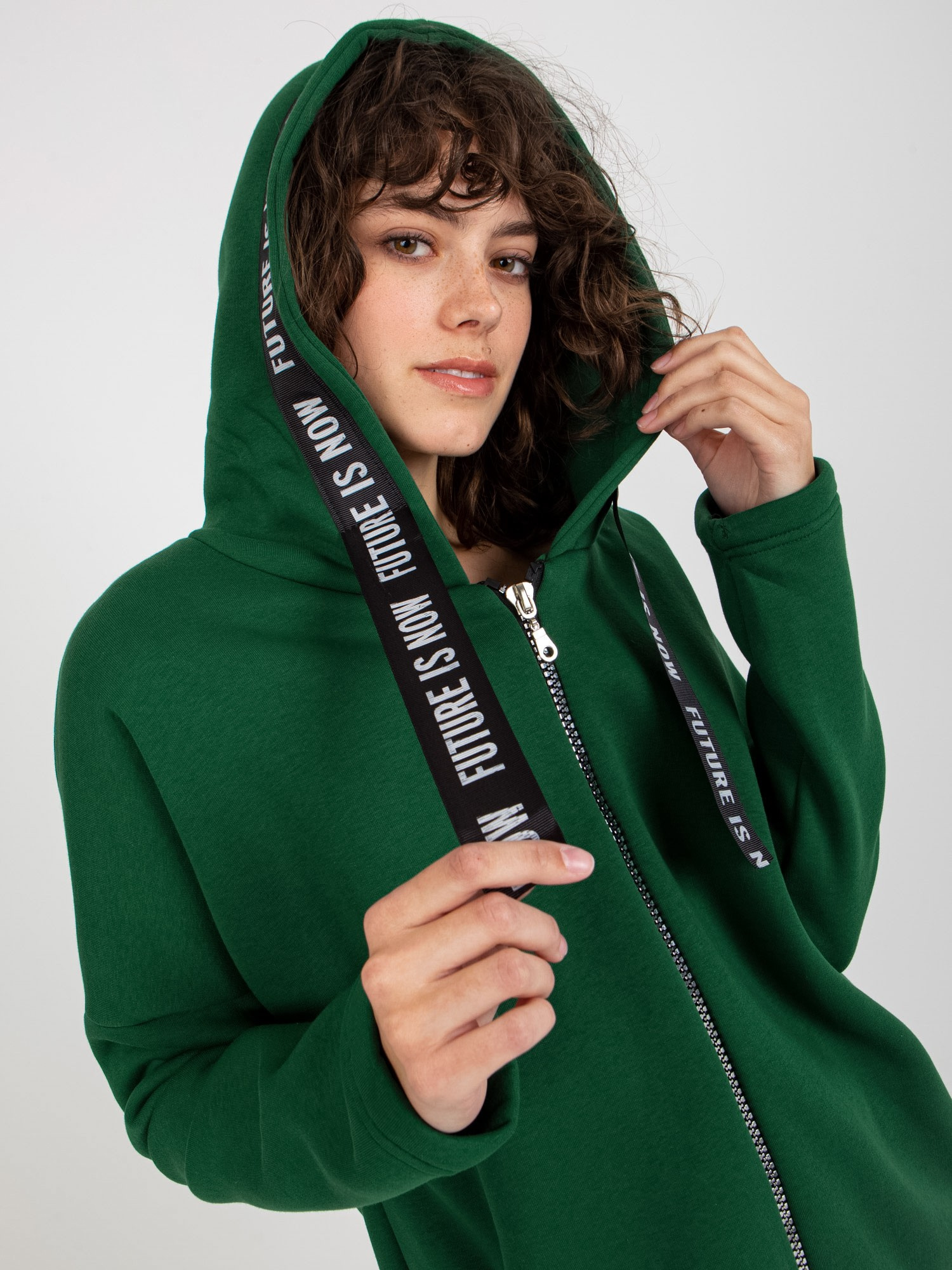 Ciemnozielona długa dresowa bluza rozpinana oversize