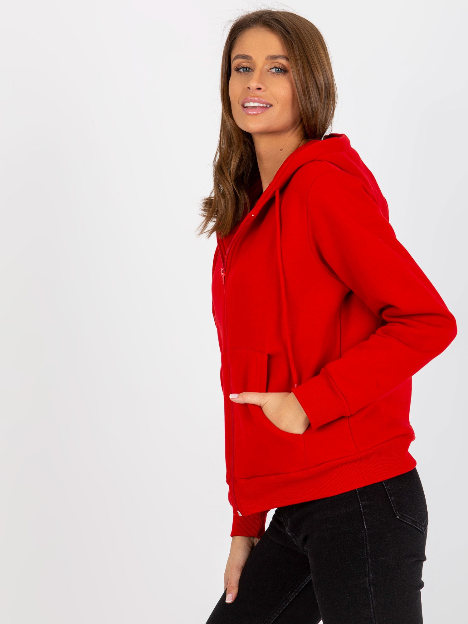 Czerwona dresowa rozpinana bluza basic z kapturem RUE PARIS