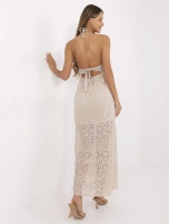 Beżowa letnia sukienka boho z koronką