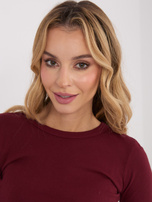 Bordowa damska bluzka basic z długim rękawem