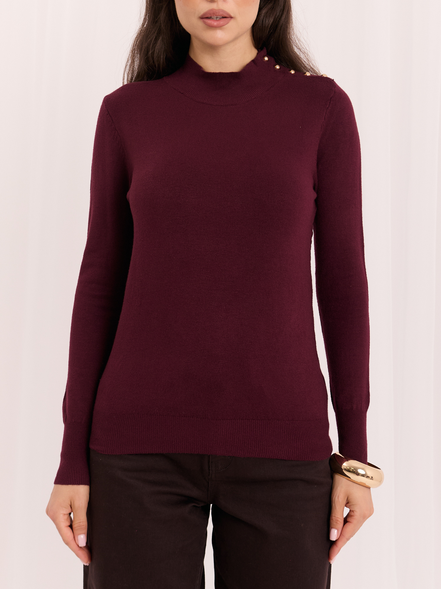 Bordowy elegancki sweter z półgolfem