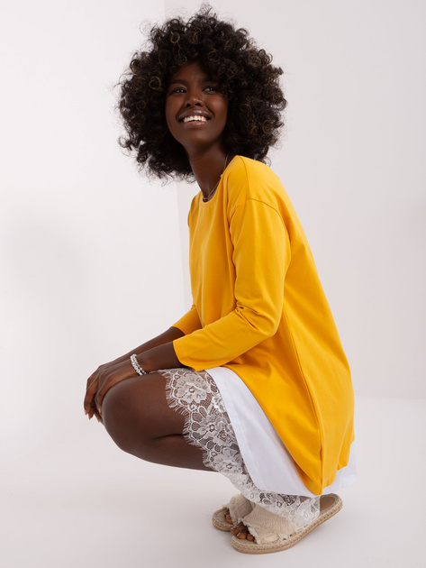 Hurtownia Ciemnożółta sukienka na co dzień z koronką