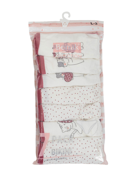 Hurt Ecru-bordowe damskie figi z nadrukiem 7-pak