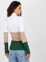 Hurt Biało-beżowa prążkowana bluzka basic z golfem