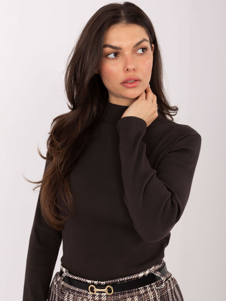 Czekoladowa dopasowana bluzka w prążek