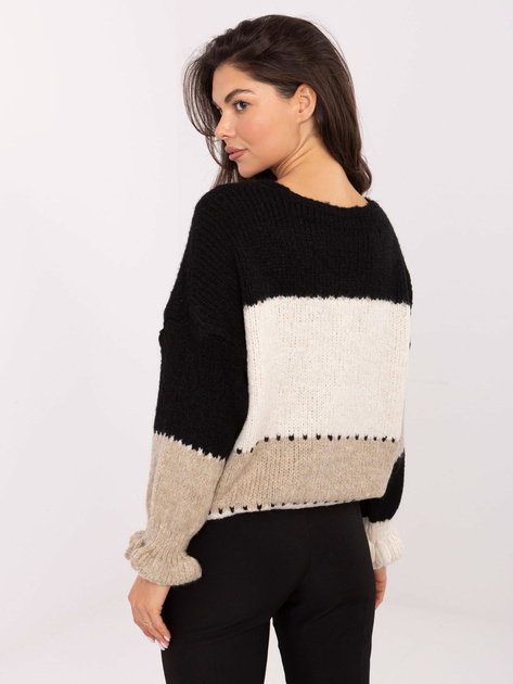Ecru-czarny rozpinany sweter z wełną RUE PARIS