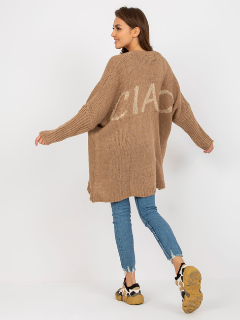 Hurt Ciemnobeżowy dzianinowy kardigan z szerokim rękawem OCH BELLA