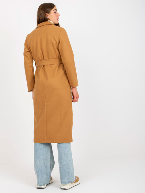 Hurtownia Camelowy długi płaszcz z wiązaniem OCH BELLA