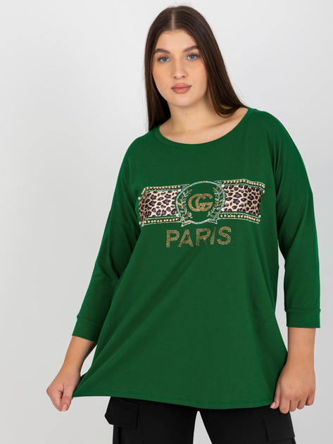 Hurtownia Ciemnozielona bluzka damska z dżetami