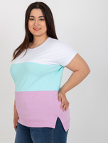 Hurt Biało-miętowa bluzka plus size z okrągłym dekoltem