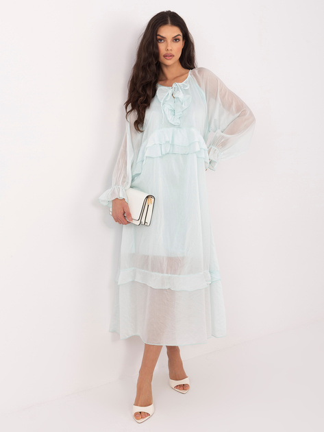 Miętowa rozkloszowana sukienka na lato