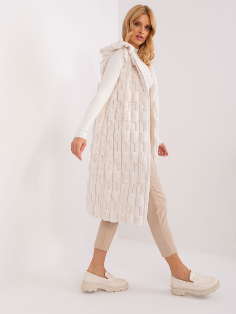 Hurtownia Ecru futrzana kamizelka z podszewką