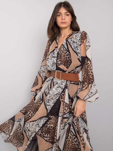 Czarno-beżowa wzorzysta sukienka z paskiem Richland